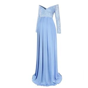 NWT Molliya Maternity Long Dress Lace Sleeve Off Shoulder Maxi Gown Size Small